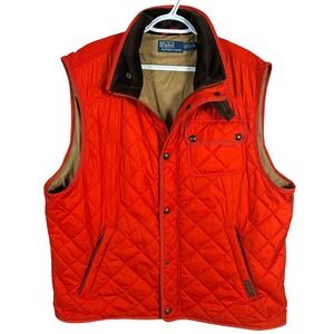 Vintage Polo Ralph Lauren Beaton Quilted Vest Mens XL Orange Corduroy Collar